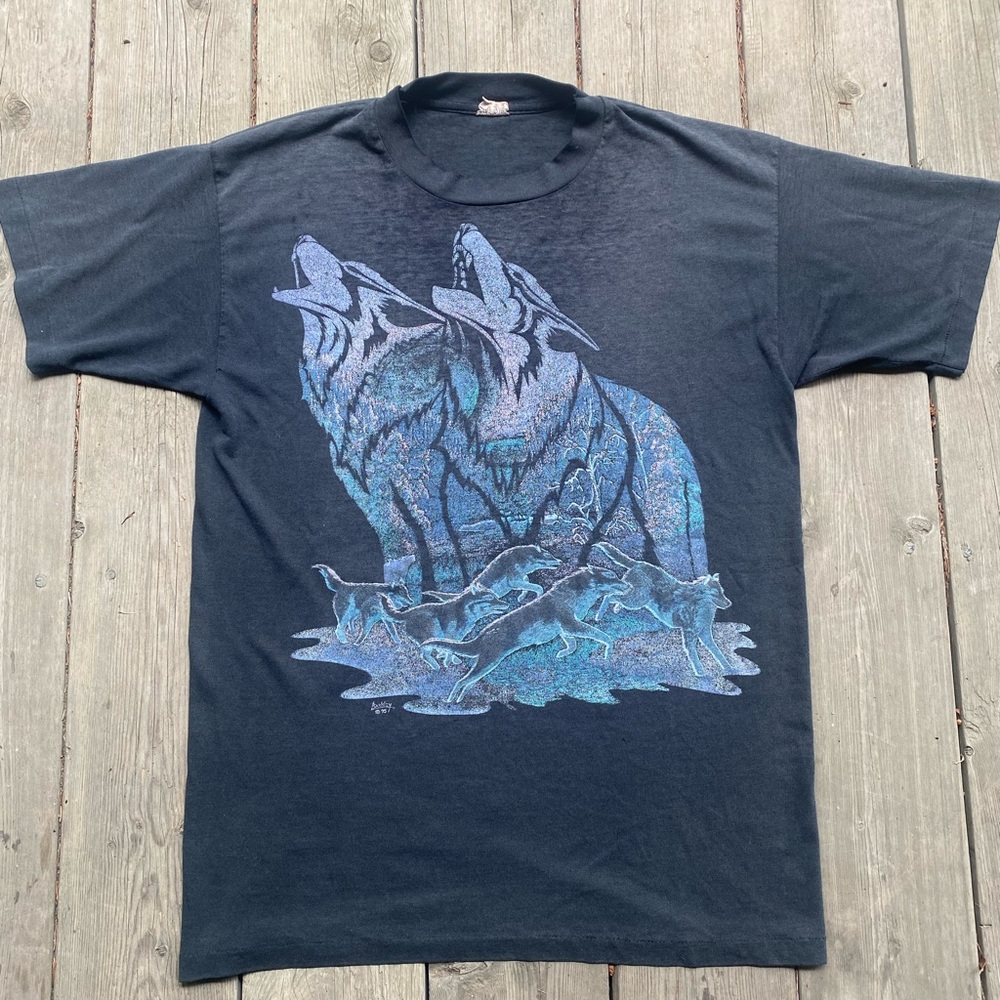 Vintage 90s Wolf nature tee